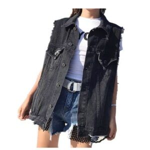 Black Denim Sleeveless Jacket